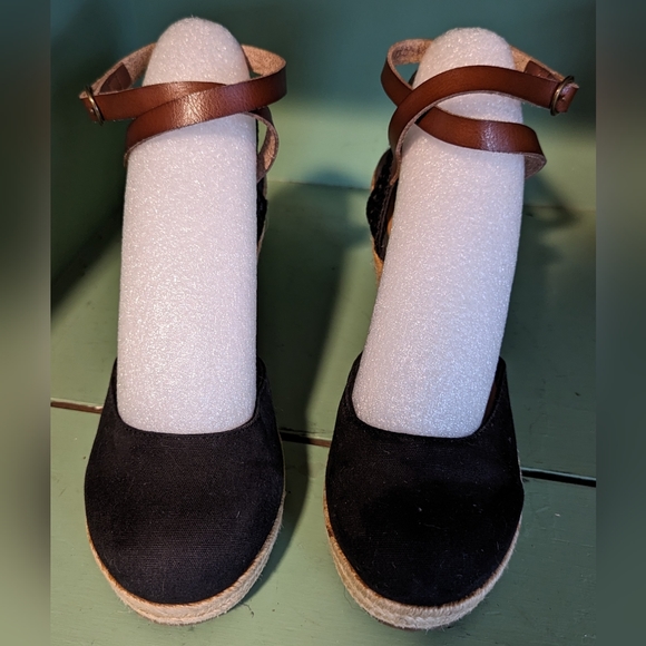 BC Caution To The Wind Black Wedge Sandals, Leather Strap, Size 8.5 - Picture 3 of 7